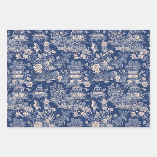 Blue Chinoiserie Geschenkpapier Set (Vorderseite 2)