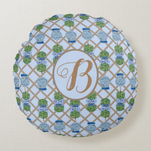 Blue Chinoiserie Ginger Jar Jars Topiary Korb Rundes Kissen