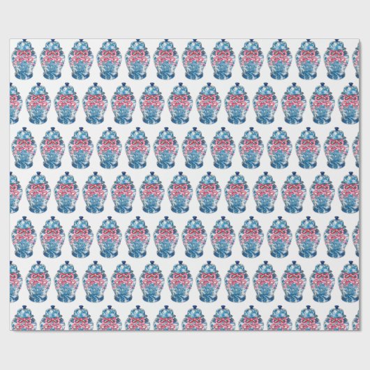 Blue Chinoiserie Ginger Jar Jars Wrapping Paper Geschenkpapier (Flach)