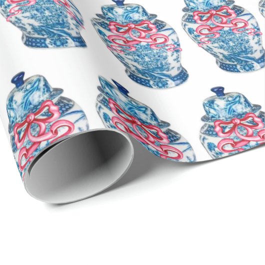 Blue Chinoiserie Ginger Jar Jars Wrapping Paper Geschenkpapier (Rolleneckpunkt)