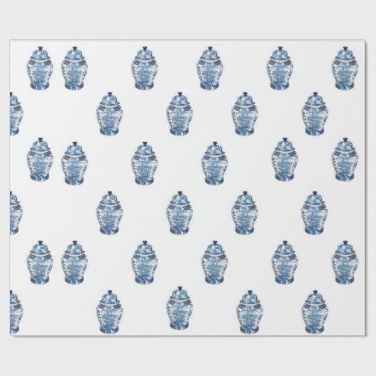 Blue Chinoiserie Ginger Jar Jars Wrapping Paper Geschenkpapier (Flach)
