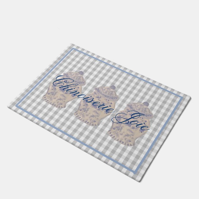 Blue Chinoiserie Hand Painted Ginger Jar Jars Fußmatte (Schrägansicht)