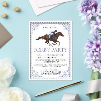 Blue Chinoiserie Horse Race Derby Party Invite Acryleinladungen