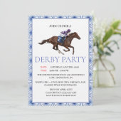 Blue Chinoiserie Horse Race Derby Party Invite Einladung (Stehend Vorderseite)