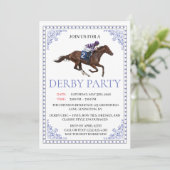Blue Chinoiserie Horse Race Derby Party Invite Einladung (Stehend Vorderseite)