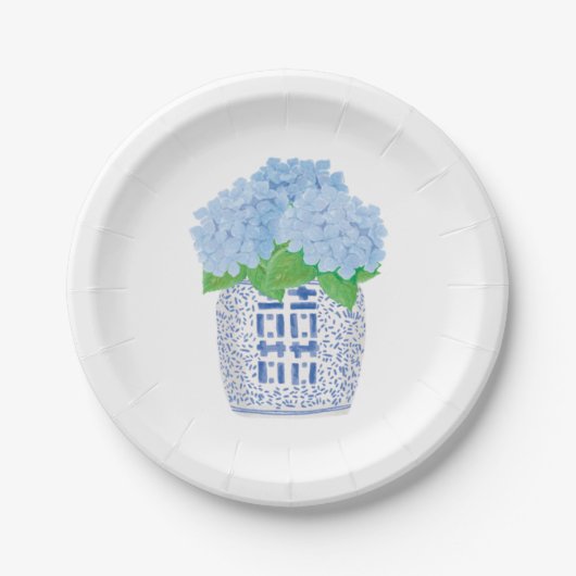 Blue Chinoiserie Hydrangea Paper Party Plate Pappteller (Vorderseite)