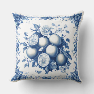 Blue Chinoiserie Lemon Pillow - Vintage Blume Kissen