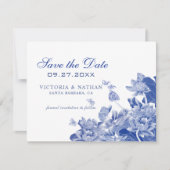 Blue Chinoiserie mit Foto Wedding Save the Date (Vorderseite)