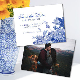 Blue Chinoiserie mit Foto Wedding Save the Date