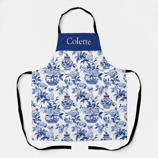 Blue Chinoiserie Monogram Name Schürze (Vorderseite)