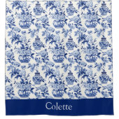 Blue Chinoiserie Monogram Name Shower Curtain Duschvorhang (Vorderseite)