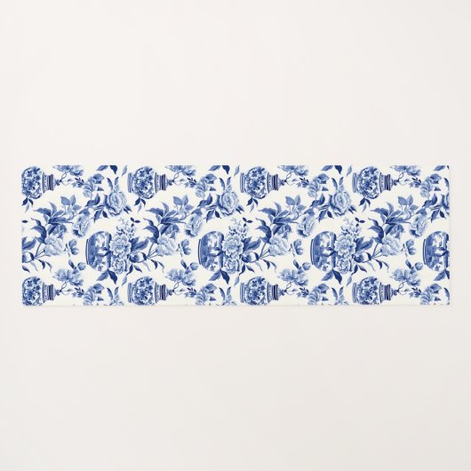 Blue Chinoiserie Monogram Name Yogamatte (Rückseite (Horizontal))