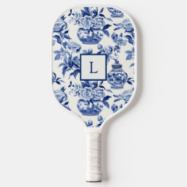 Blue Chinoiserie Monogram Pickleball Schläger