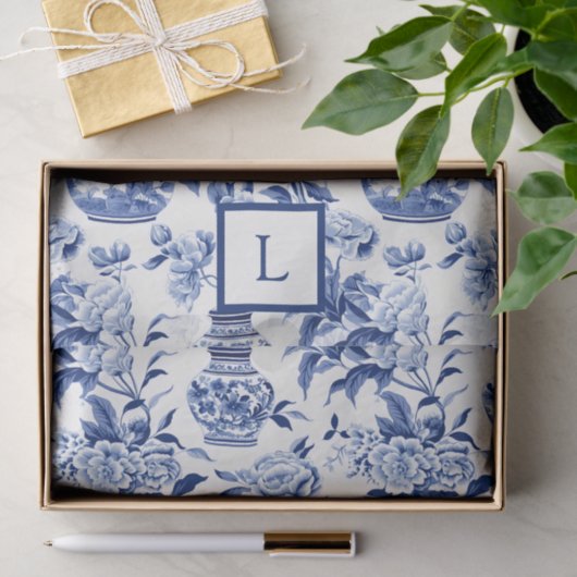 Blue Chinoiserie Monogram  Seidenpapier (Geschenk)