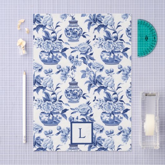 Blue Chinoiserie Monogram  Seidenpapier (Handwerk)