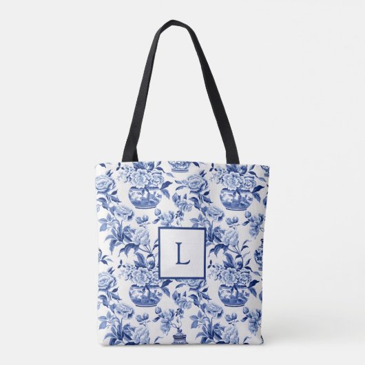 Blue Chinoiserie Monogram  Tasche (Rückseite)