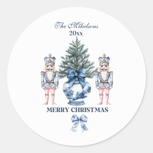 Blue Chinoiserie Nutcracker Christmas Runder Aufkleber (Vorderseite)