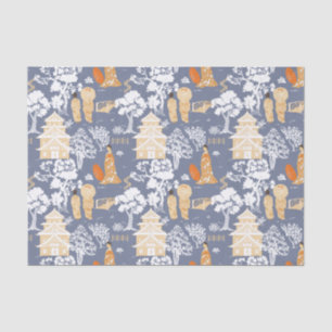 Blue Chinoiserie Pagodas Seidenpapier