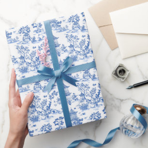 Blue Chinoiserie Pagodas Toile Geschenkpapier