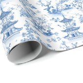Blue Chinoiserie Pagodas Toile Geschenkpapier (Rolleneckpunkt)