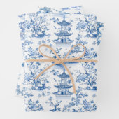 Blue Chinoiserie Pagodas Toile Geschenkpapier Set (Beispiel)