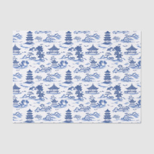 Blue Chinoiserie Pagodas Toile Seidenpapier