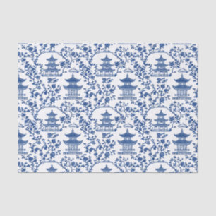 Blue Chinoiserie Pagodas Toile Seidenpapier