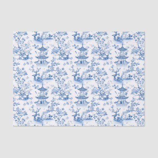 Blue Chinoiserie Pagodas Toile Seidenpapier (Vorderseite)