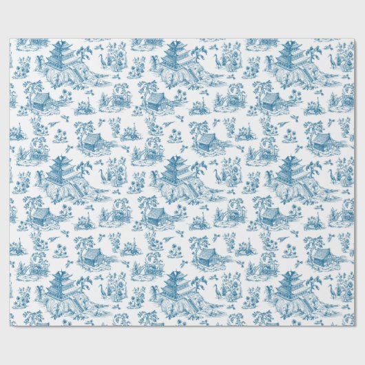 Blue Chinoiserie Pattern Geschenkpapier (Flach)