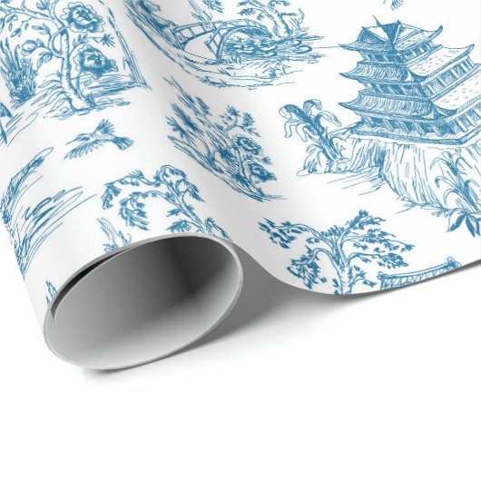 Blue Chinoiserie Pattern Geschenkpapier (Rolleneckpunkt)
