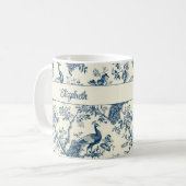 Blue Chinoiserie Peacock Individuelle Name Kaffeetasse (Vorderseite Links)