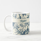 Blue Chinoiserie Peacock Individuelle Name Kaffeetasse (Links)