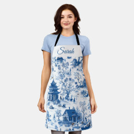 Blue Chinoiserie Personalized Christmas Apron Schürze