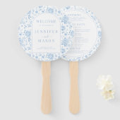 Blue Chinoiserie Porcelain Blumenzettel Fächer (Vorne und Hinten)