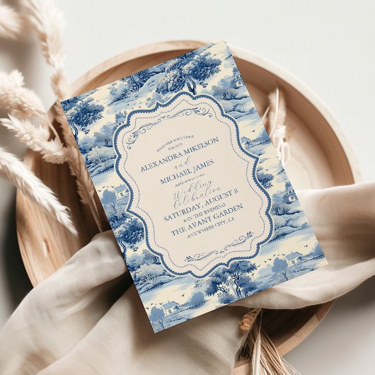 Blue Chinoiserie Porcelain Botanische Peony Weddin Einladung