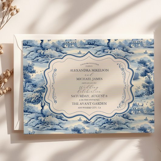 Blue Chinoiserie Porcelain Botanische Peony Weddin Einladung