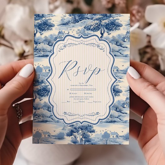 Blue Chinoiserie Porcelain Botanische Peony Weddin RSVP Karte