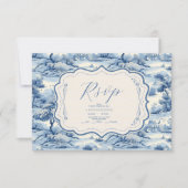 Blue Chinoiserie Porcelain Botanische Peony Weddin RSVP Karte (Vorderseite)
