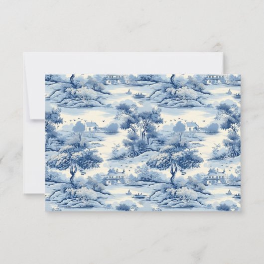 Blue Chinoiserie Porcelain Botanische Peony Weddin RSVP Karte (Rückseite)