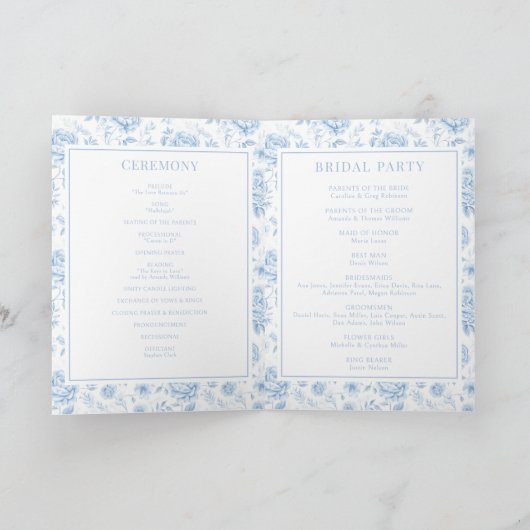 Blue Chinoiserie Porcelain Floral Wedding faltbar Programm (Innenseite)