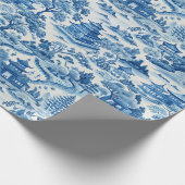 Blue Chinoiserie Porcelaine chinese Geschenkpapier (Ecke)