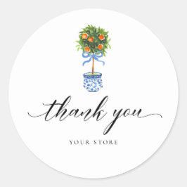 Blue Chinoiserie Pottery Orange Topiary Vielen Dan Runder Aufkleber