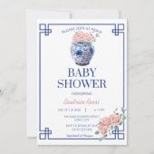 Blue Chinoiserie Preppy Ginger Jar Baby Dusche Einladung (Vorderseite)