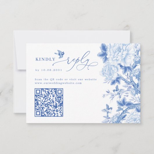 Blue Chinoiserie QR Code Wedding Website UAWG Karte (Vorderseite)