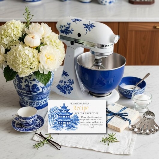 Blue Chinoiserie Recipe Request Bridal Shower  Begleitkarte