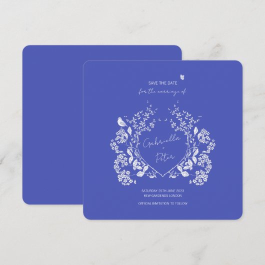 Blue Chinoiserie Save the Date (Vorne/Hinten)