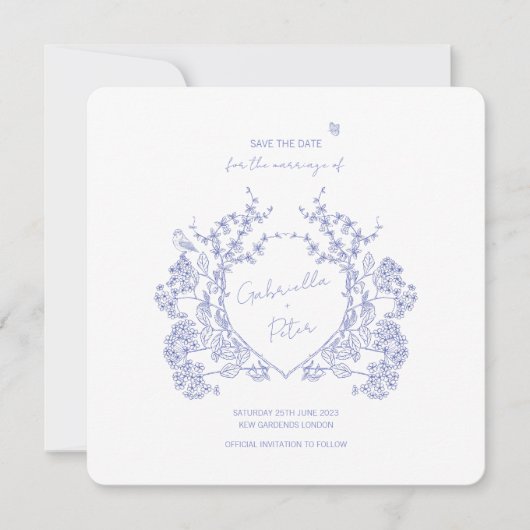Blue Chinoiserie Save the Date (Vorderseite)