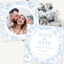 Blue Chinoiserie Save the Date Foto Einladung