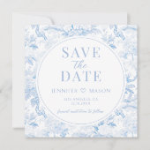 Blue Chinoiserie Save the Date Foto Einladung (Vorderseite)