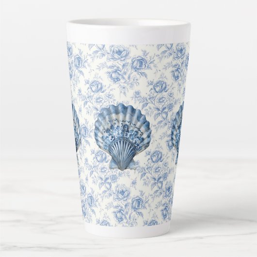 Blue Chinoiserie Shell Large Ceramic Latte Mug Milchtasse (Vorderseite)